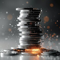 Poster - A stack of coins tipping precariously, with tiny cracks forming at the base, but a glowing figure stabilizes the stack from above.