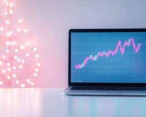 Leinwandbilder - Modern Workspace with Neon Cryptocurrency Graph and Laptop