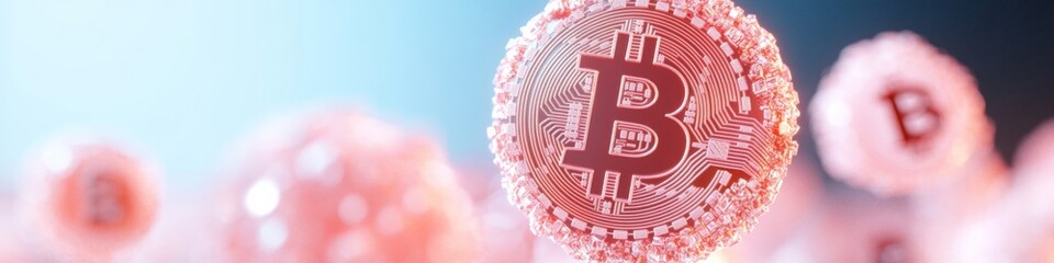 Aufkleber - Neon Bitcoin Symbol in Abstract Digital World