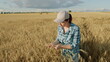 © artifex.orlova - Beautiful Young Caucasian Woman Touching golden Wheat Ears In Countryside Summer Sunset. Agriculture. Wheat Ripens. Gimbal shot.