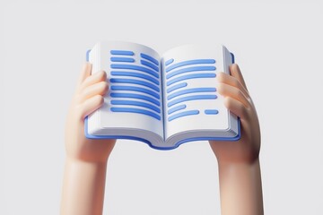 Poster - 3D rendered image of hands holding an open book, showcasing simple text design.