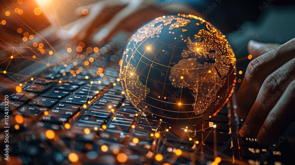 Businessman use computer with global network connection big data ...