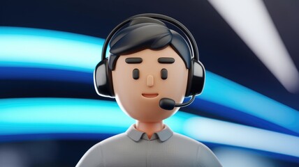 Aufkleber - A 3D cartoon customer service representative wearing a headset, ready to assist.