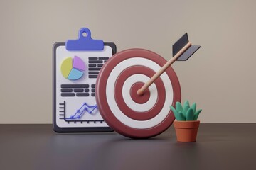 Poster - Data-driven achievement: An arrow hits the bullseye on a target, symbolizing successful goal attainment with the support of data analysis.