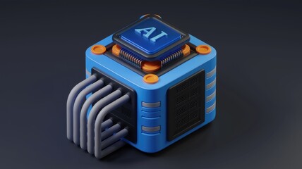 Poster - A stylized 3D rendering of an AI processing unit, showcasing advanced technology.