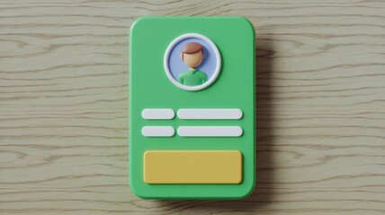 Fototapete - 3D rendered minimalist profile card design with cartoon character, blank fields for information.