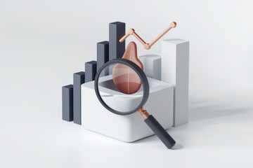 Aufkleber - A magnifying glass focuses on a leaf within an upward trending graph, symbolizing growth and environmental analysis.