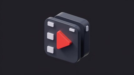 Poster - 3D isometric icon of a video player with play button and filmstrip.