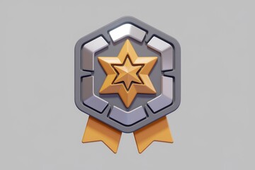 Aufkleber - A 3D rendered hexagonal award badge with a gold star and ribbon, symbolizing achievement and recognition.