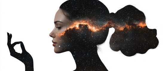 Aufkleber - The silhouette of Exploring inner peace through cosmic meditation abstract art studio profile view serenity