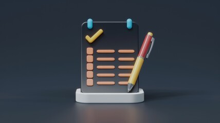Leinwandbilder - A 3D rendered checklist with a pen, symbolizing task management and productivity.