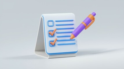 Leinwandbilder - A 3D rendering of a checklist with checkmarks and a pen, signifying task completion or planning.