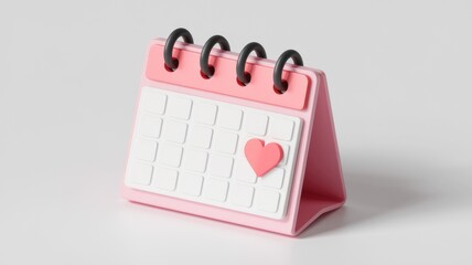 Poster - Pink desktop calendar with a heart, signifying a special date or event.