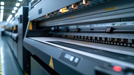Poster - A wide-format printer is placed on the side of an industrial laser machine, which can print with high precision and clarity in color.