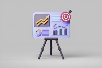 Leinwandbilder - Data visualization on a stand showcasing upward trends, targets, and graphs for business success.
