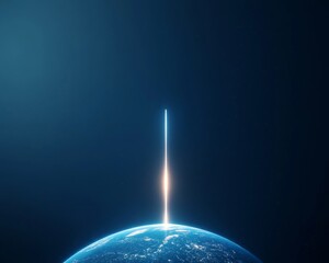 Poster - Futuristic Space Elevator Concept Connecting Earth to Orbit with Glowing Light