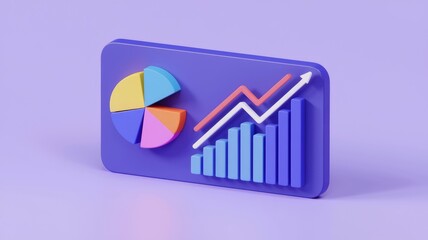 Aufkleber - 3D render of pie chart and bar graph showing upward trend, symbolizing growth and progress.