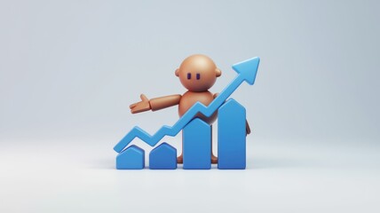 Aufkleber - 3D render of a cartoon character presenting upward trending graph, showing growth and success.