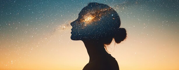 Aufkleber - The silhouette of Serene cosmic awareness outdoor mindfulness meditation under the night sky