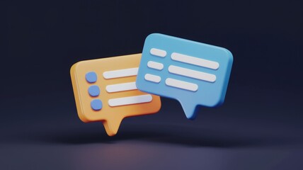 Poster - 3D render of two speech bubbles, one orange and one blue, representing communication or messaging.