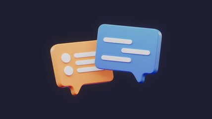 Leinwandbilder - 3D rendered image of two speech bubbles, one orange and one blue, symbolizing communication and messaging.