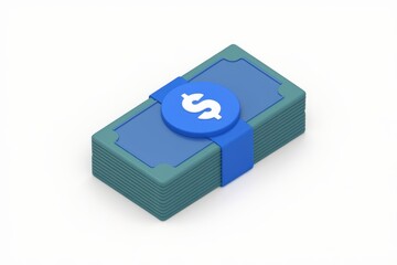 Aufkleber - A 3D render of a stack of money bundled with a blue band and dollar sign.