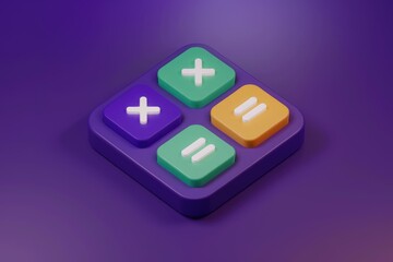 Fototapete - A 3D rendered image of a colorful calculator with plus and equals signs.