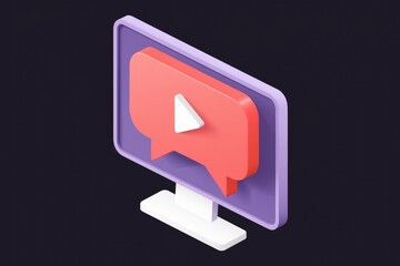 Fototapete - 3D isometric illustration of a computer screen displaying a video message.