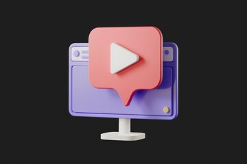 Poster - 3D render of a computer screen with a play button, symbolizing online video content.