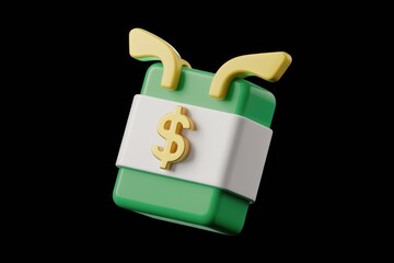 Aufkleber - 3D rendering of a green money box with a gold dollar sign, suggesting financial wealth and savings.