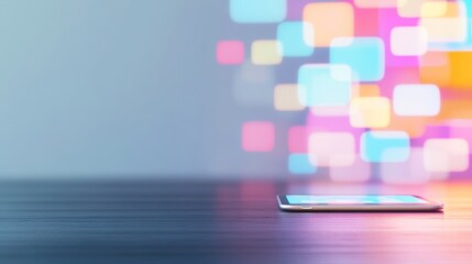 Poster - Glowing Tablet with Floating App Icons for National App Day, Cyber Monday, and Singles Day