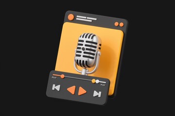 Poster - Retro microphone on a music player app interface, symbolizing podcasting or audio streaming.