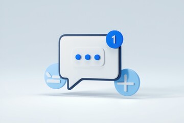 Leinwandbilder - 3D render of a chat bubble with one unread message notification, plus and minus buttons.