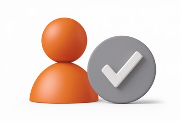 Leinwandbilder - 3D render of an orange user icon with a grey checkmark signifying approval or verification.
