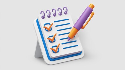 Leinwandbilder - A 3D rendering of a checklist notepad with a pen, signifying task completion and organization.