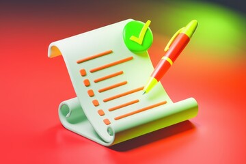 Leinwandbilder - A 3D rendering of a checklist with a pen, signifying task completion and organization.