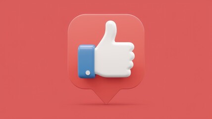 Poster - 3D render of a thumbs up icon inside a speech bubble, symbolizing positive feedback or approval.