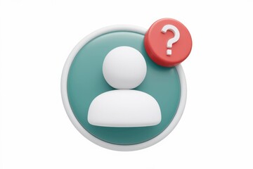 Poster - 3D render of a user profile icon with a question mark notification indicating user inquiry or help needed.