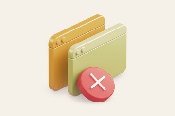 Fototapete - 3D render of two browser windows with a red 'X' button, symbolizing closing or canceling.