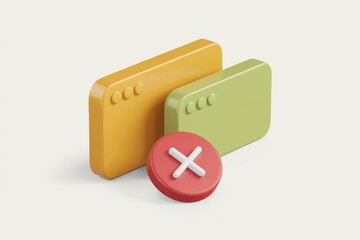 Fototapete - 3D render of two colorful rectangular UI elements with a red close button.