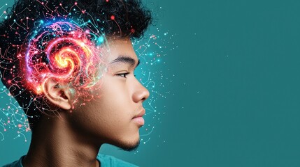 Aufkleber - Creative thinking and imagination young boy portrait digital art studio side view