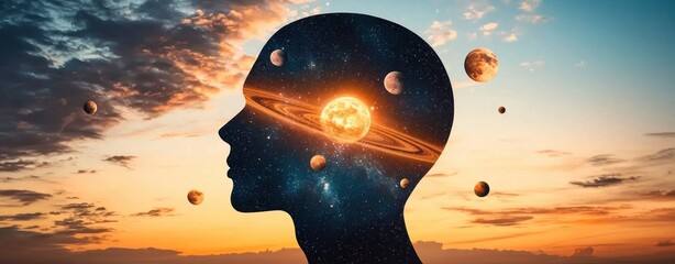 Aufkleber - Cosmic mind journey exploring dreamlike digital landscapes and horizons