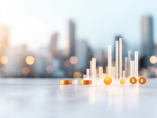 Aufkleber - Abstract Financial Growth Cityscape with Bar Graphs Reflecting Currency Trends