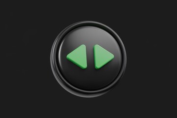 Aufkleber - 3D render of a black circular button with two green triangular arrows indicating backward and forward.