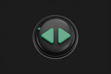 Poster - A 3D rendering of a black circular button with two green triangular arrow icons indicating rewind and fast forward.