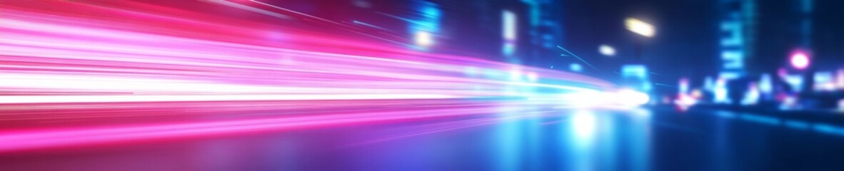 Poster - Futuristic Night Urban Landscape with High-Speed Light Trails and Vibrant Cityscape