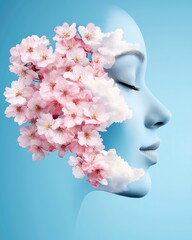 Aufkleber - Serene artistic profile of a woman surrounded by cherry blossoms