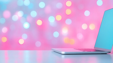 Aufkleber - Modern Computing with Festive Flair Stylish Desktop Amidst Vibrant Holiday Lights for Christmas, New Year, and Diwali