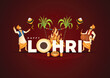 © Foto - Indian Punjabi festival of lohri celebration fire background with decorated drum and bonfire with festival elements. vector illustration design.