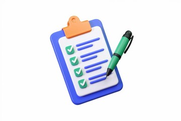 Leinwandbilder - A 3D rendering of a checklist with a pen, signifying task management and organization.
